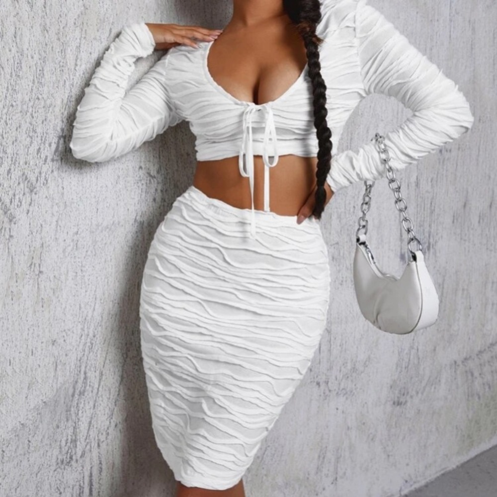 SHIEN -Scoop Neck Ruched Crop Top & Skirt Set
